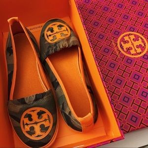 Tory Burch Limited Edition Camo & Orange Slip On
